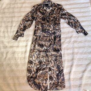 Button down dress with slits on both sides of dress and tie for around waist